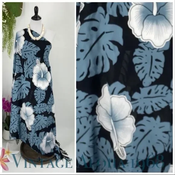 Black/Gray White Hibiscus Monstera SARONG Pareo Lavalava Beach Wrap Skirt Summer - Picture 3 of 4